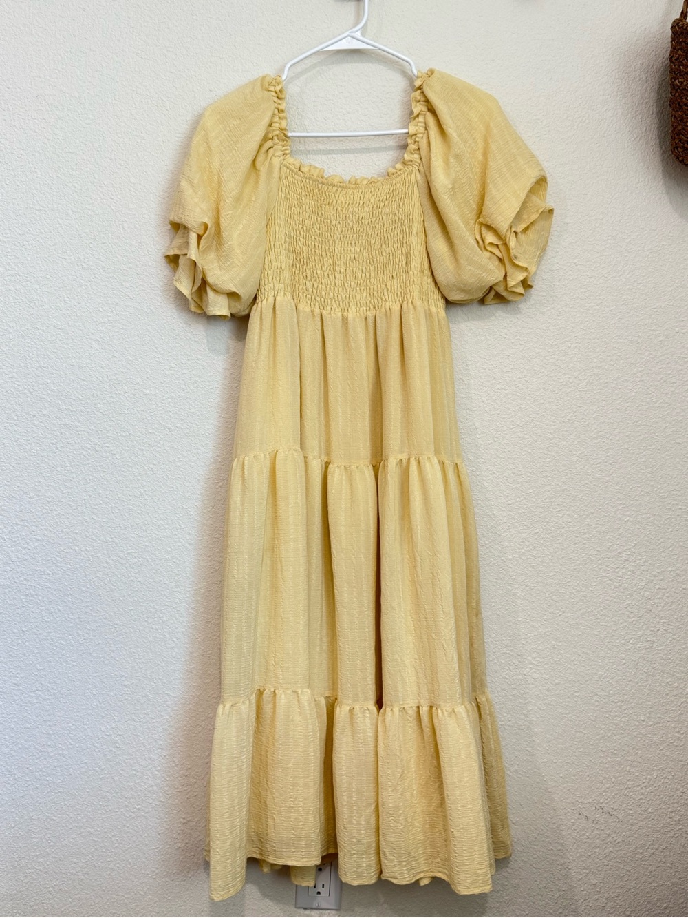 Yellow Puff-Sleeve Tiered Dress